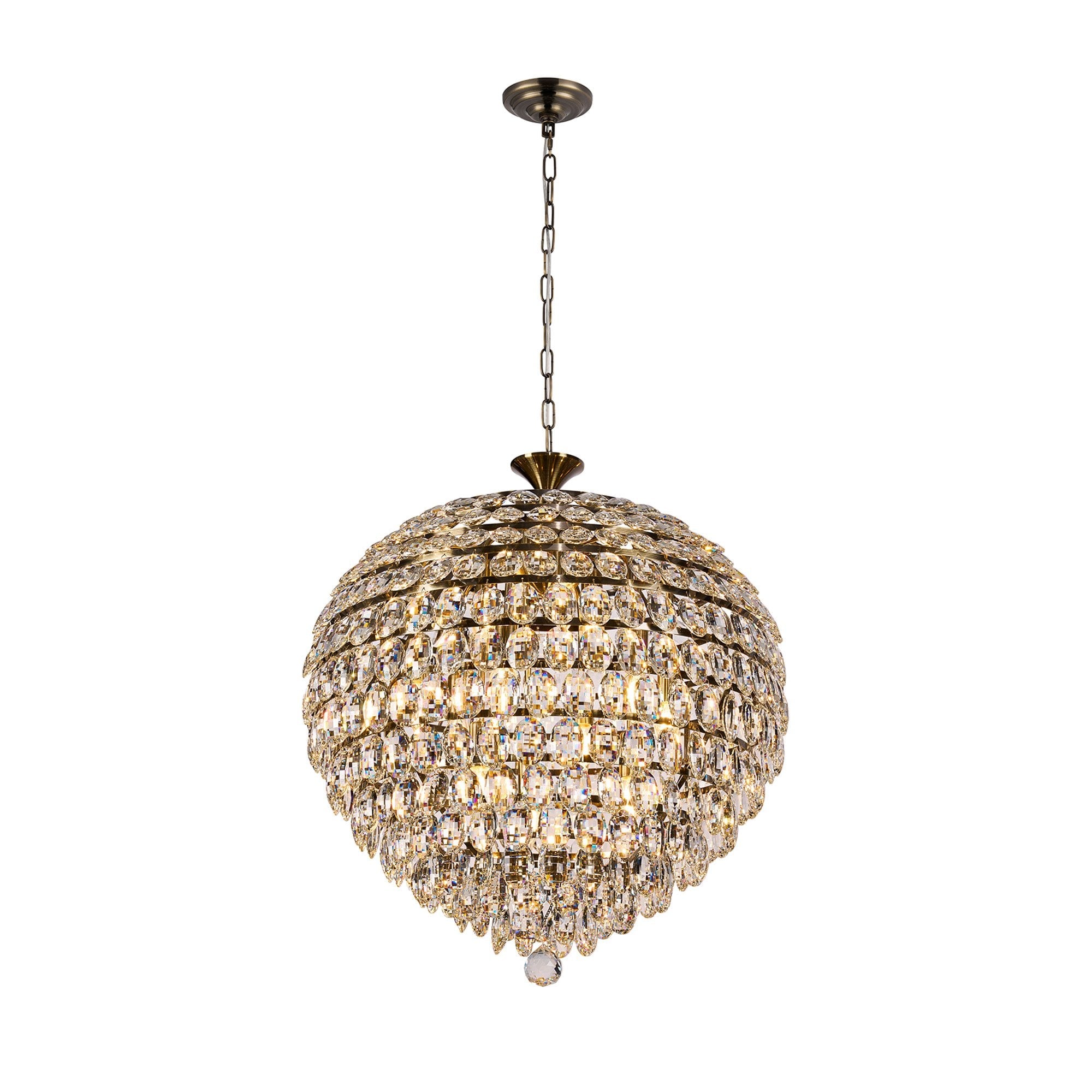 IL32810AB Coniston Pendant 12 Light E14 Antique Brass/Crystal