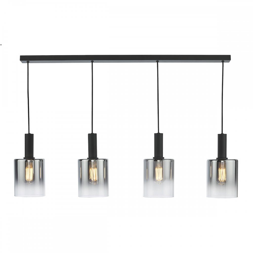 SAV0422 Savannah 4 Light Bar Pendant Matt Black and Smoked Glass