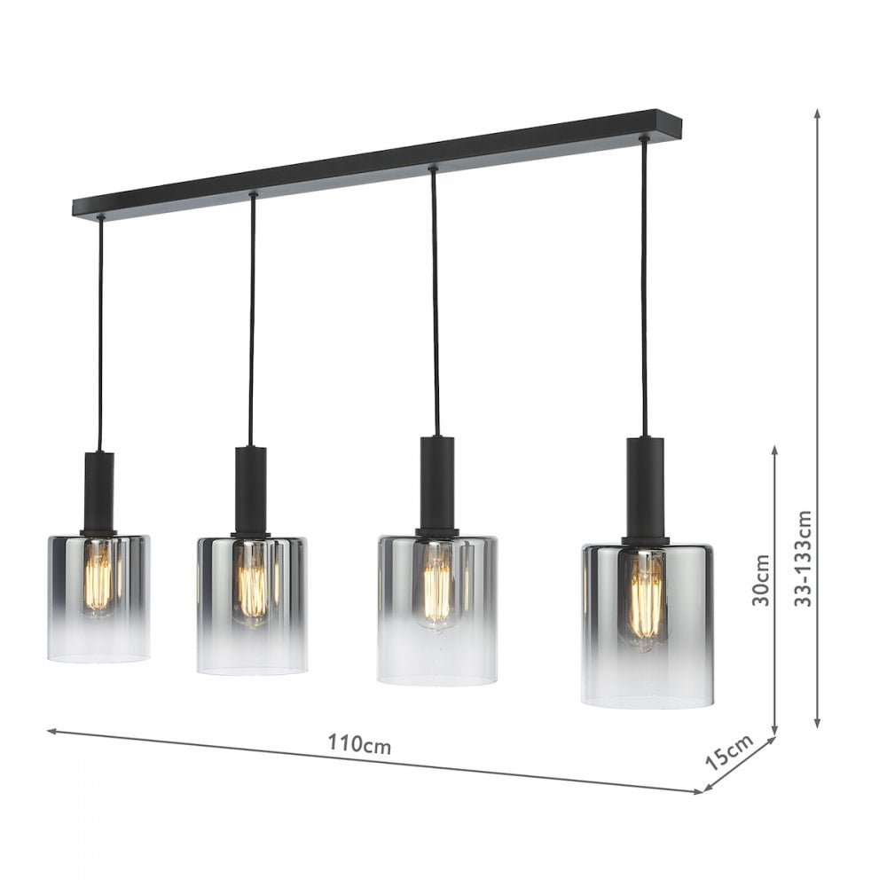 SAV0422 Savannah 4 Light Bar Pendant Matt Black and Smoked Glass