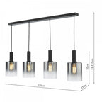 SAV0422 Savannah 4 Light Bar Pendant Matt Black and Smoked Glass