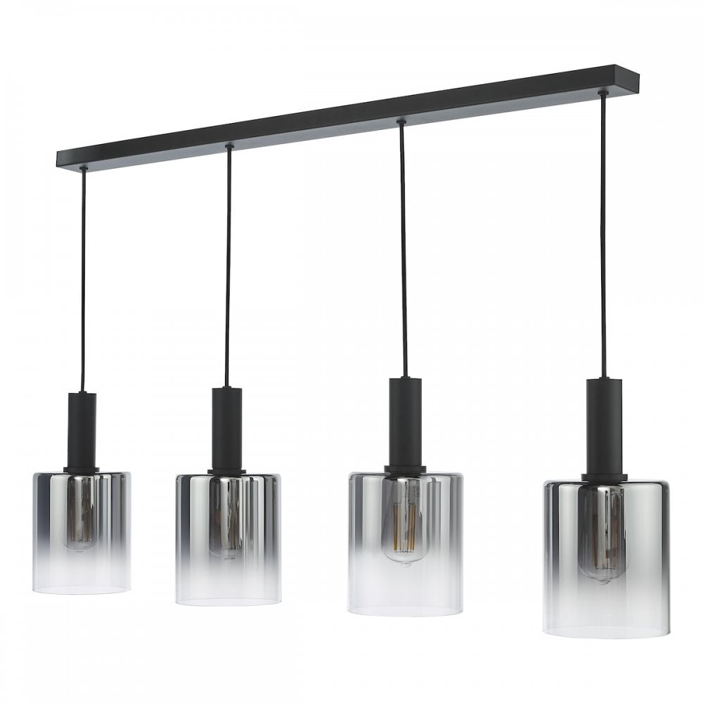 SAV0422 Savannah 4 Light Bar Pendant Matt Black and Smoked Glass
