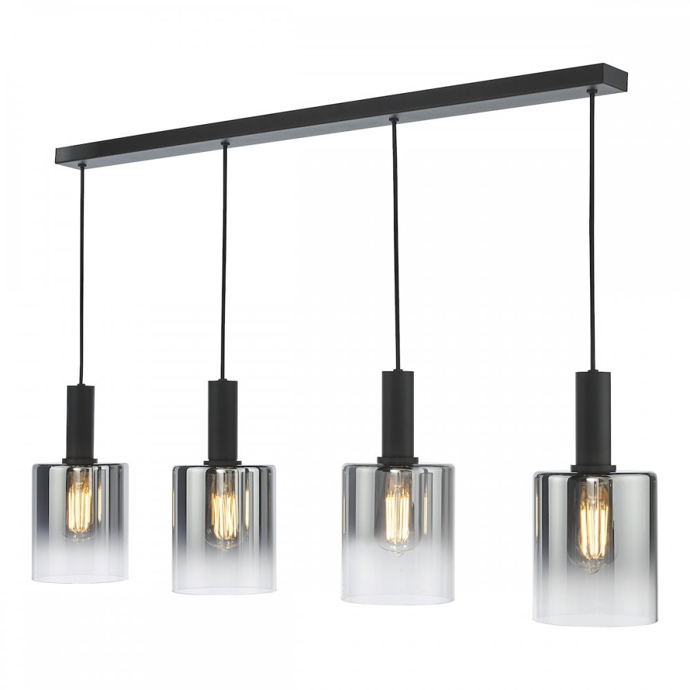 SAV0422 Savannah 4 Light Bar Pendant Matt Black and Smoked Glass