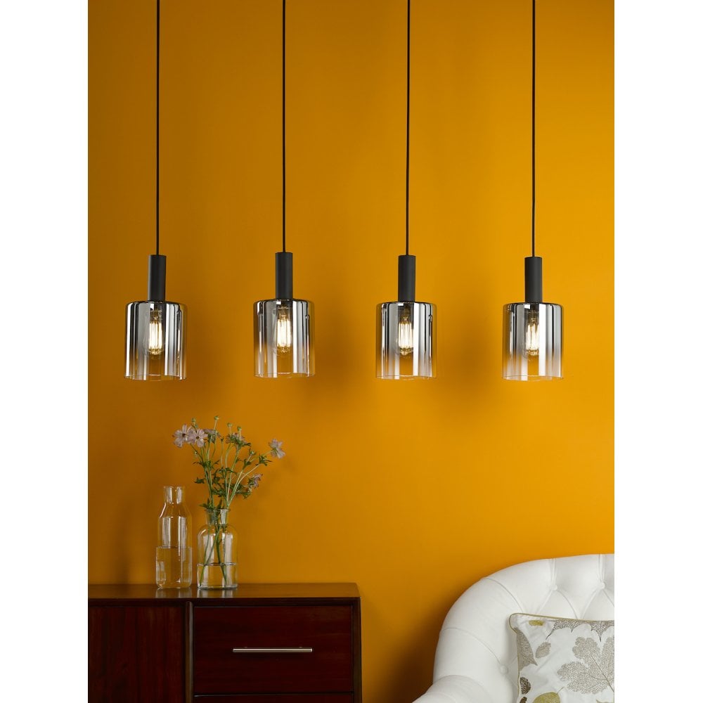 SAV0422 Savannah 4 Light Bar Pendant Matt Black and Smoked Glass