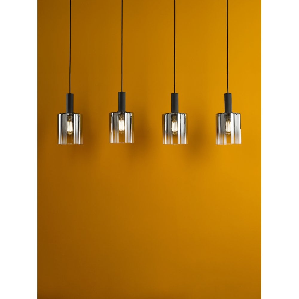 SAV0422 Savannah 4 Light Bar Pendant Matt Black and Smoked Glass