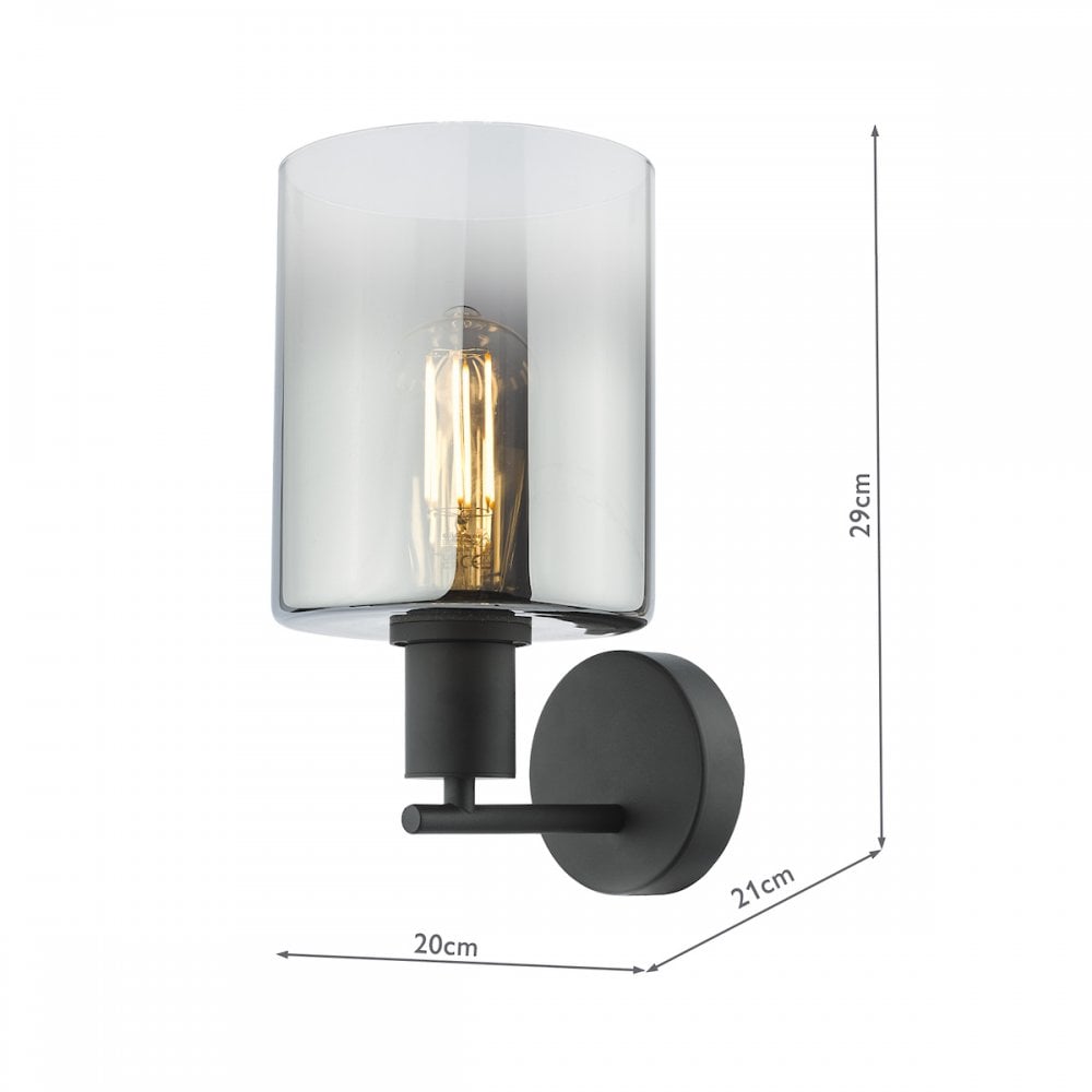Savannah Wall  Light Matt Black and Smoked Glass