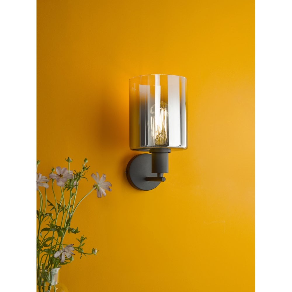 Savannah Wall  Light Matt Black and Smoked Glass