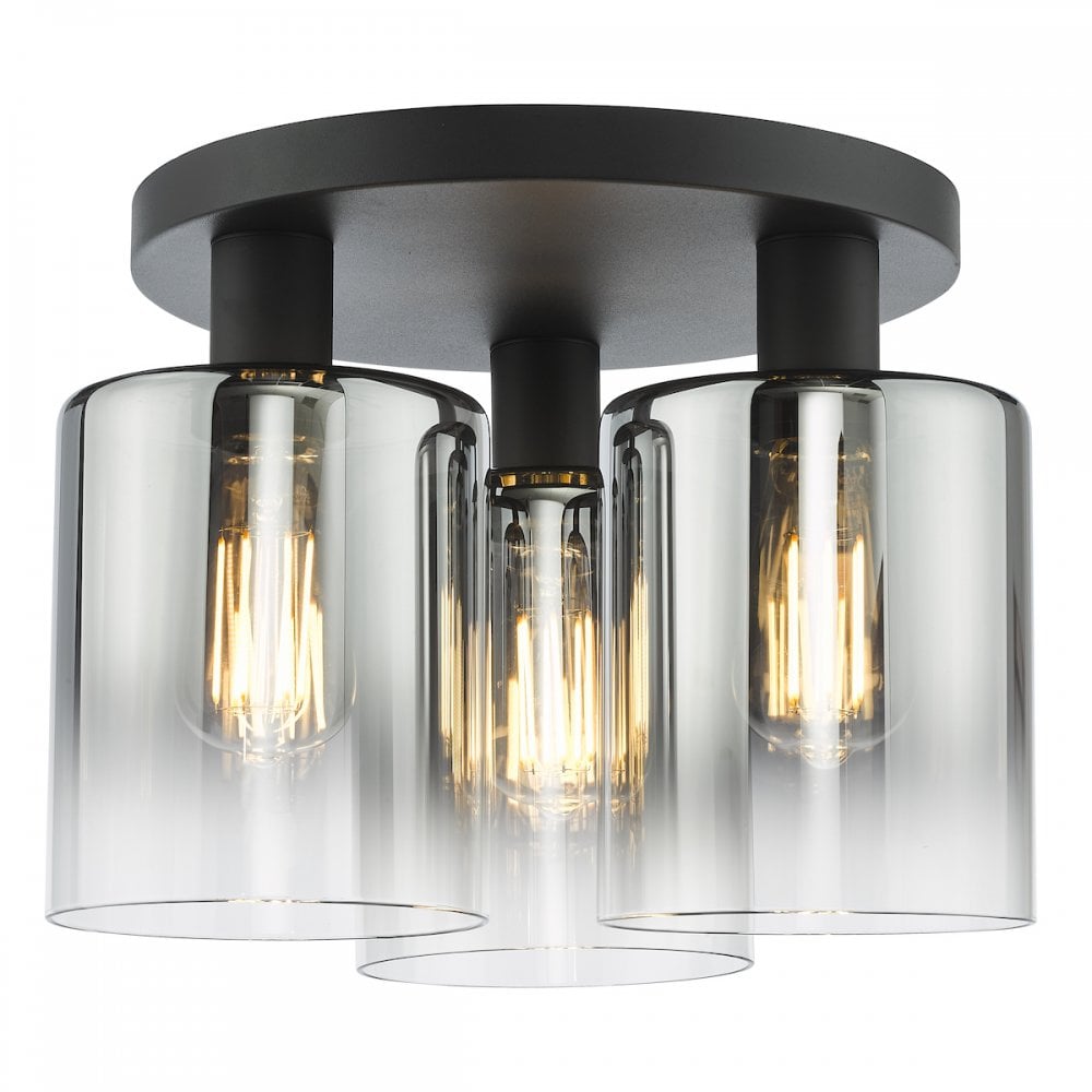SAV5322 Savannah 3 Light Flush Matt Black and Smoked Glass (S)