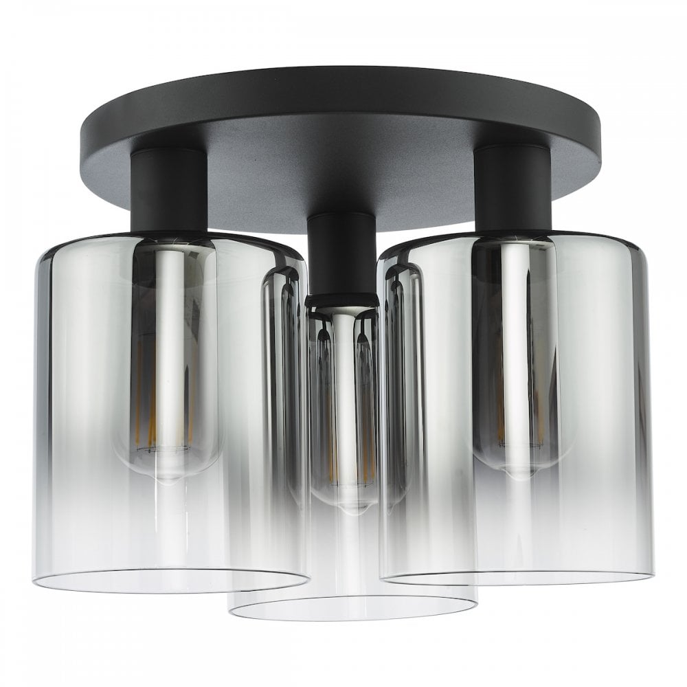 SAV5322 Savannah 3 Light Flush Matt Black and Smoked Glass (S)