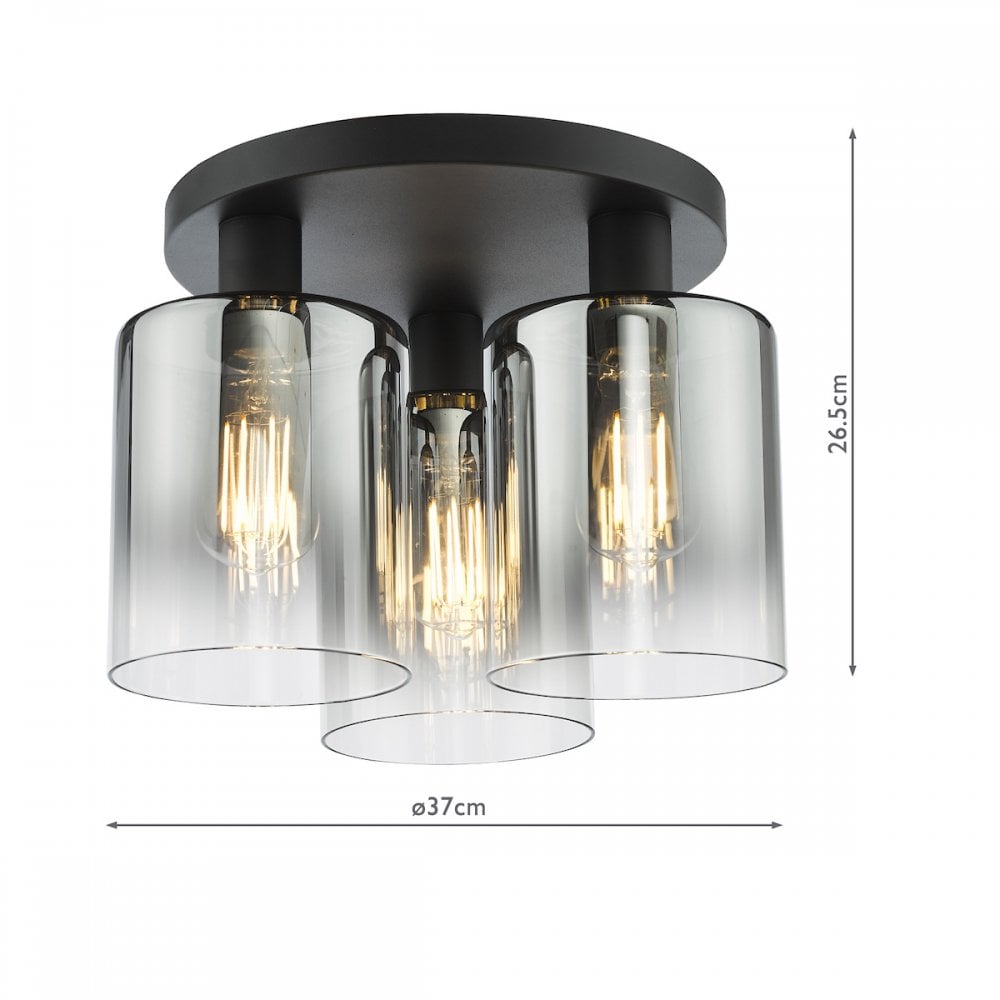 SAV5322 Savannah 3 Light Flush Matt Black and Smoked Glass (S)