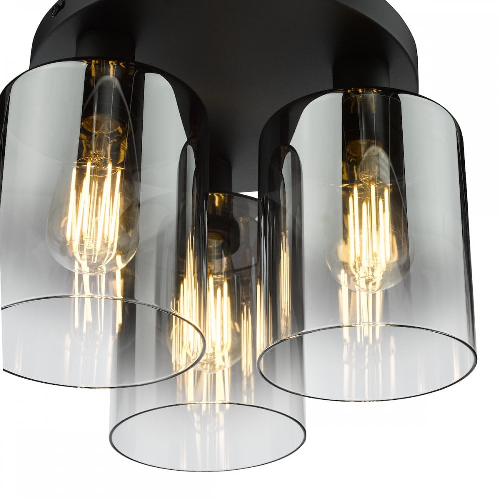 SAV5322 Savannah 3 Light Flush Matt Black and Smoked Glass (S)