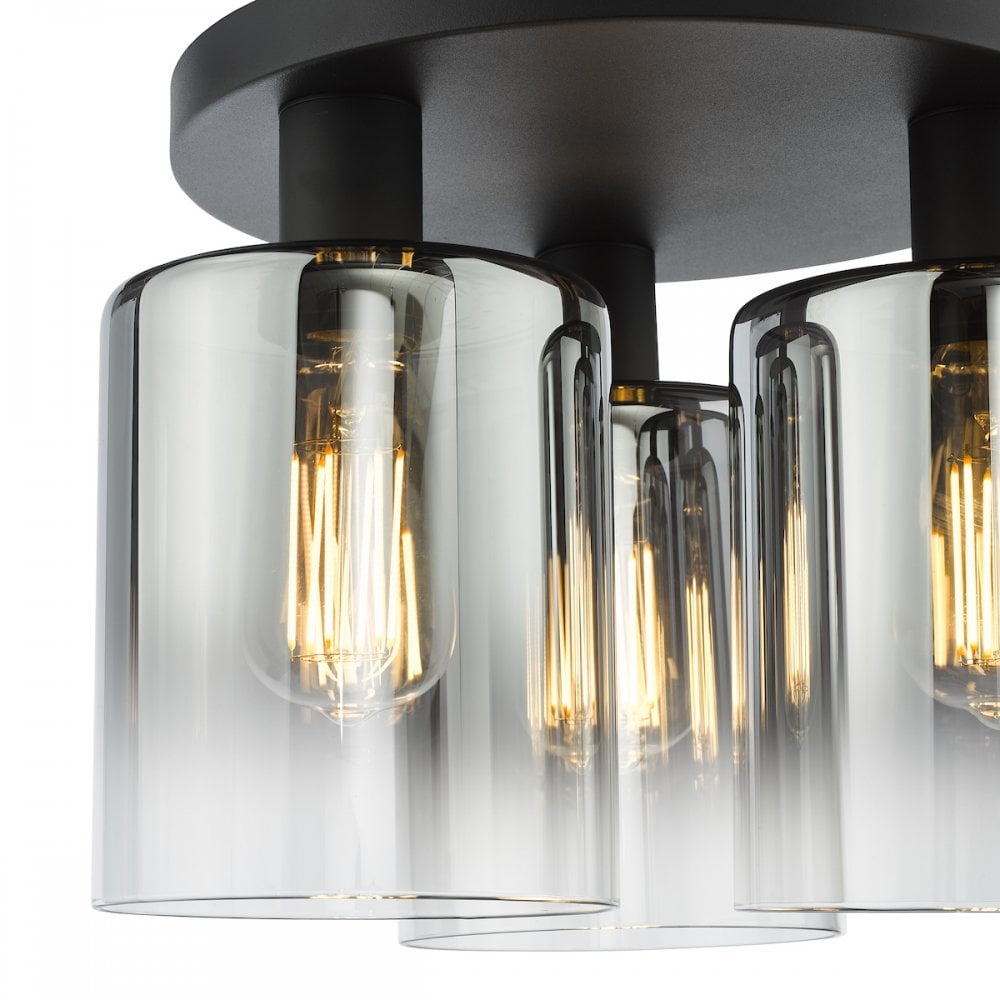 SAV5322 Savannah 3 Light Flush Matt Black and Smoked Glass (S)