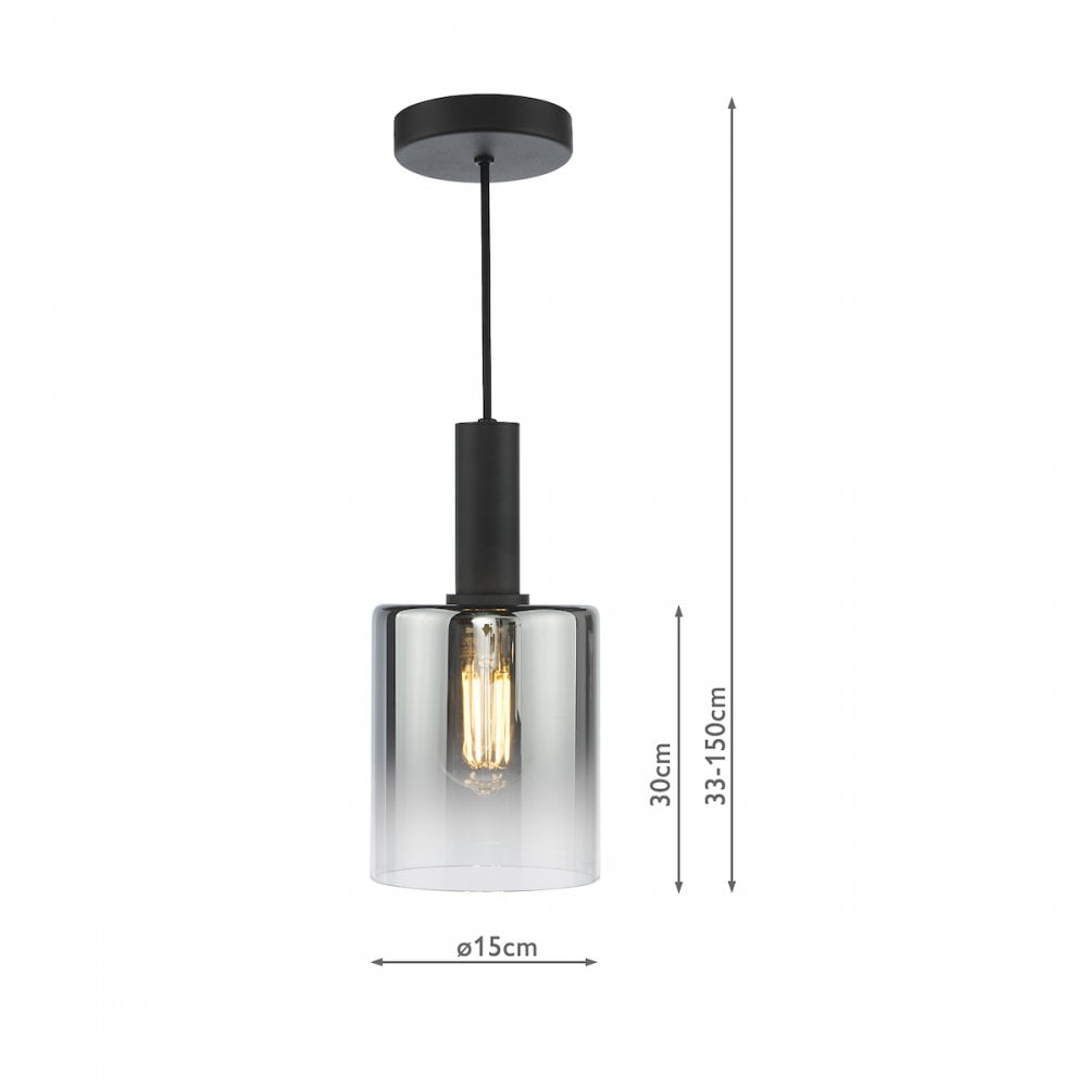 SAV8622 Savannah Pendant Matt Black and Smoked Glass