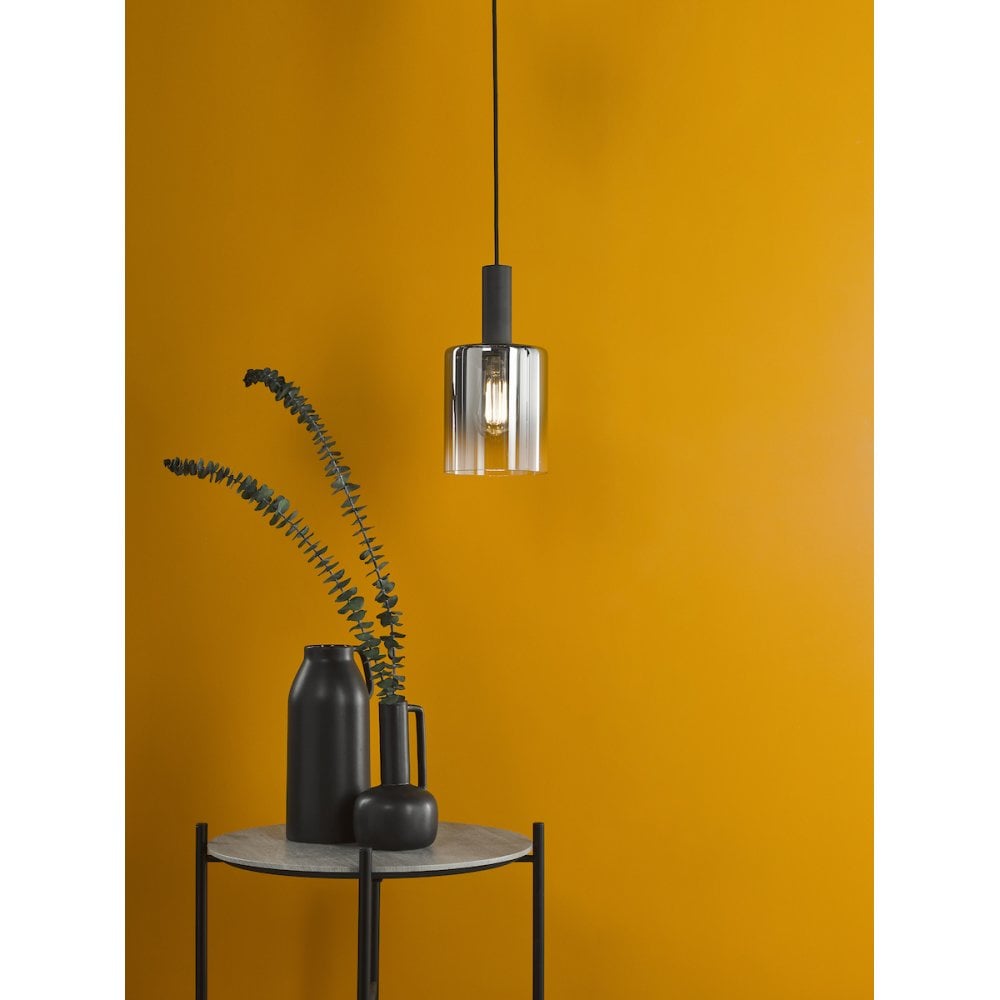 SAV8622 Savannah Pendant Matt Black and Smoked Glass