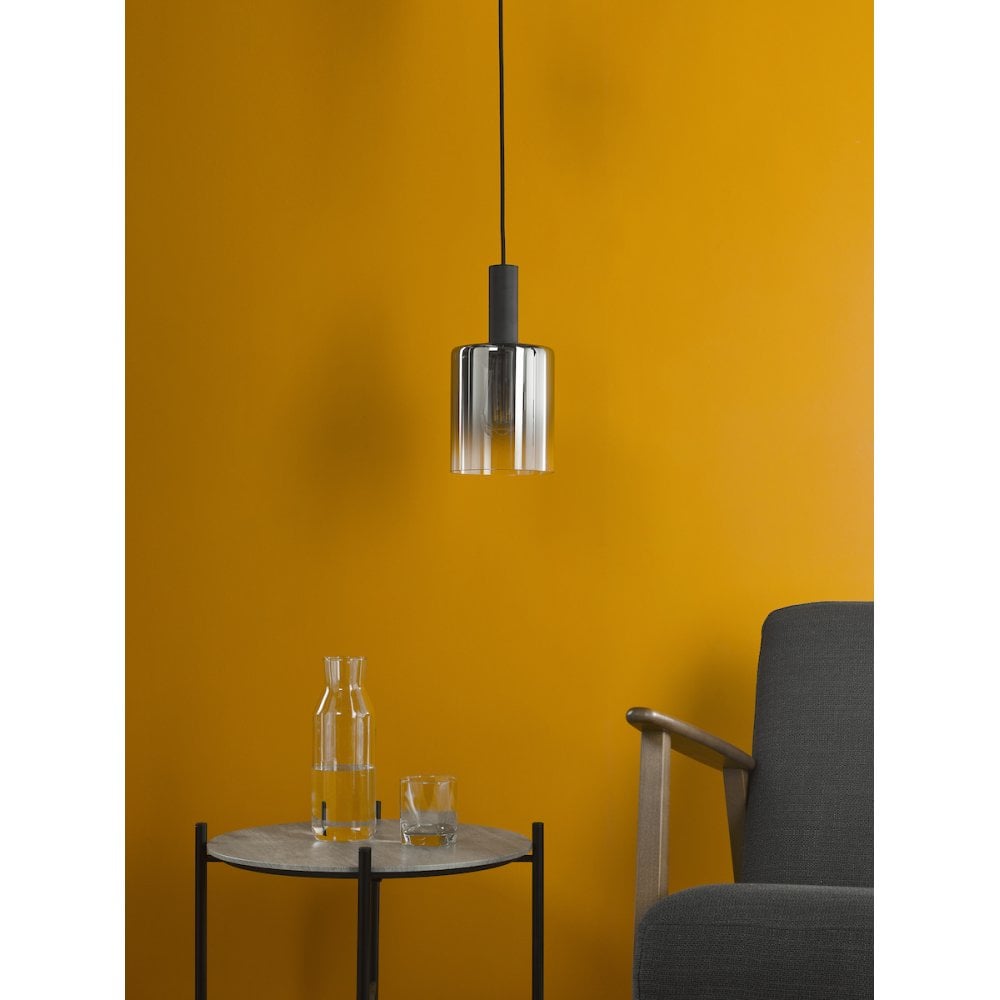 SAV8622 Savannah Pendant Matt Black and Smoked Glass