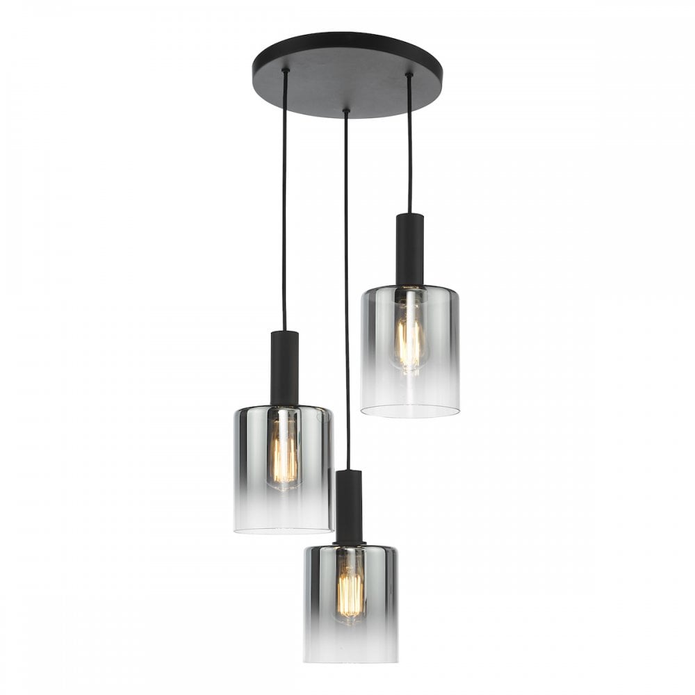 SAV8822 Savannah 3 Light Cluster Pendant Matt Black and Smoked Glass