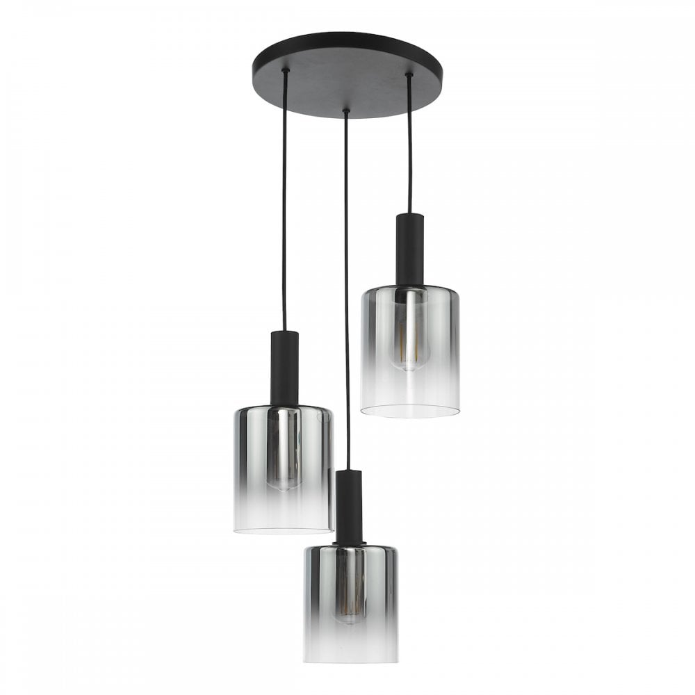 SAV8822 Savannah 3 Light Cluster Pendant Matt Black and Smoked Glass
