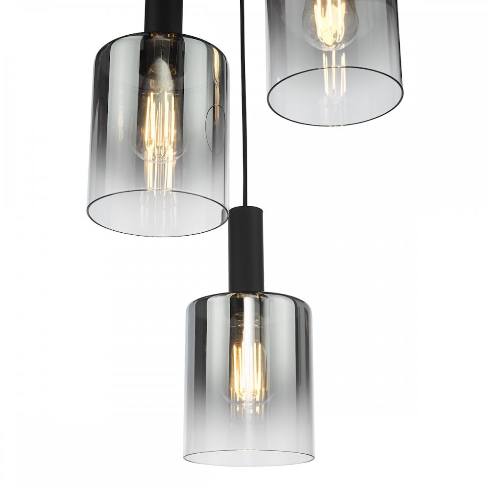 SAV8822 Savannah 3 Light Cluster Pendant Matt Black and Smoked Glass