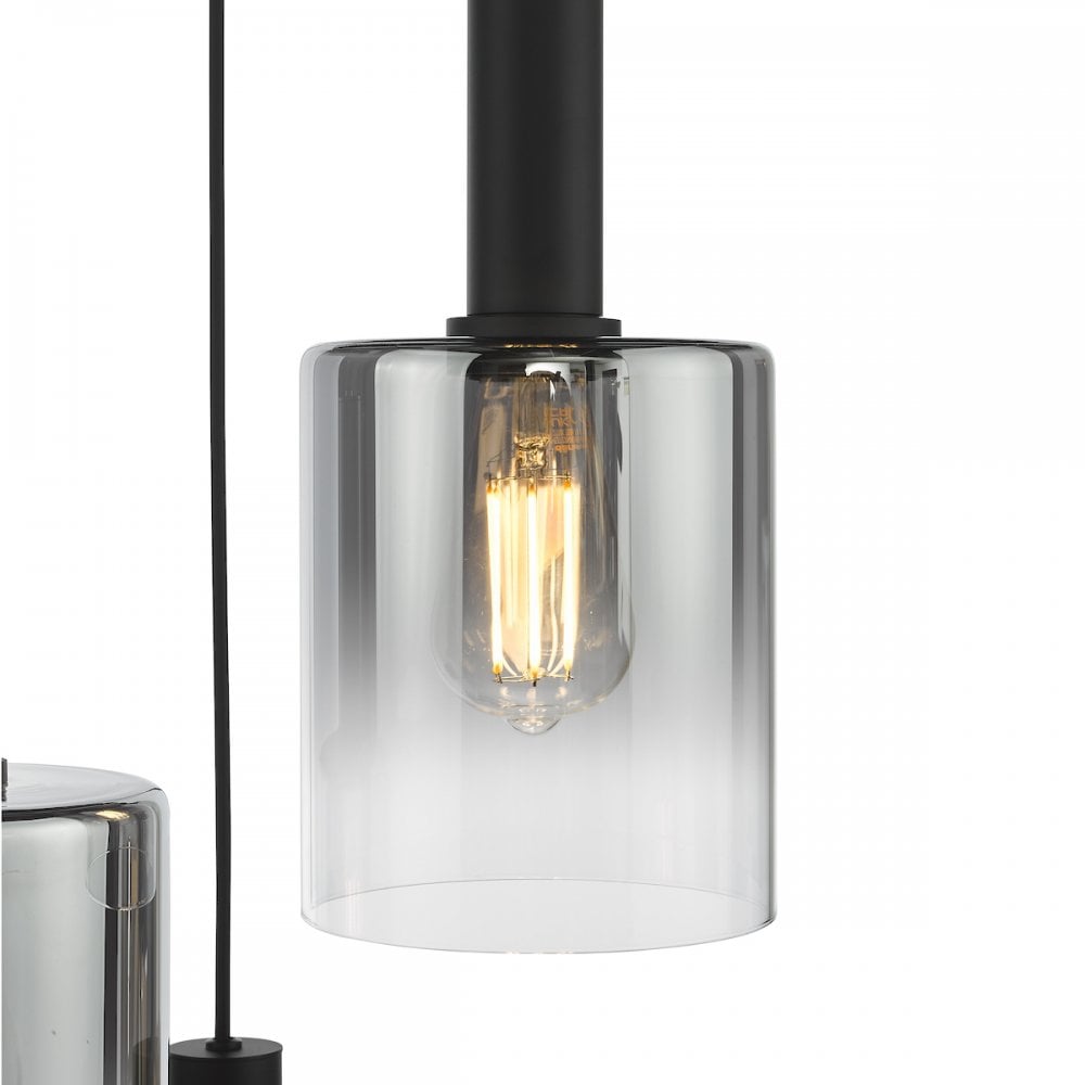 SAV8822 Savannah 3 Light Cluster Pendant Matt Black and Smoked Glass