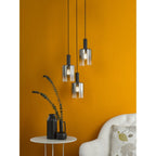 SAV8822 Savannah 3 Light Cluster Pendant Matt Black and Smoked Glass