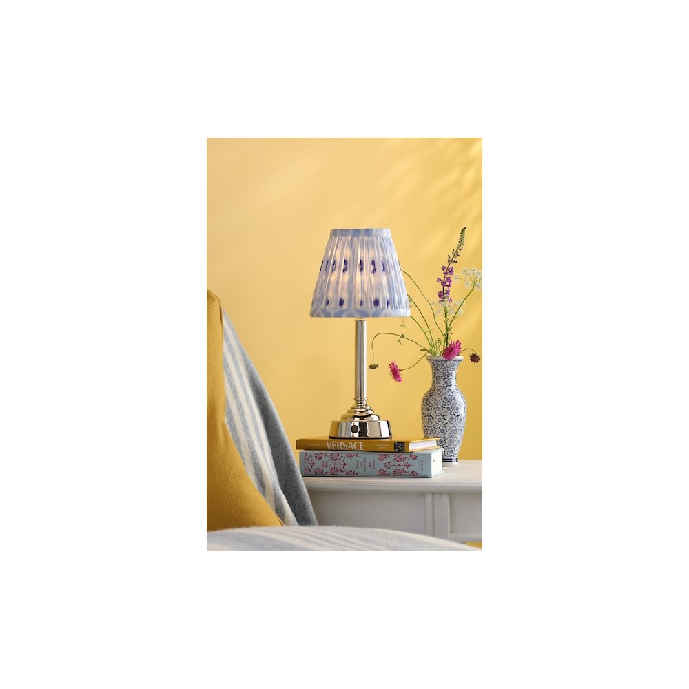 VIR4238-IKA2623 Virgil Rechargeable Table Lamp Polished Nickel With Blue Shade LED