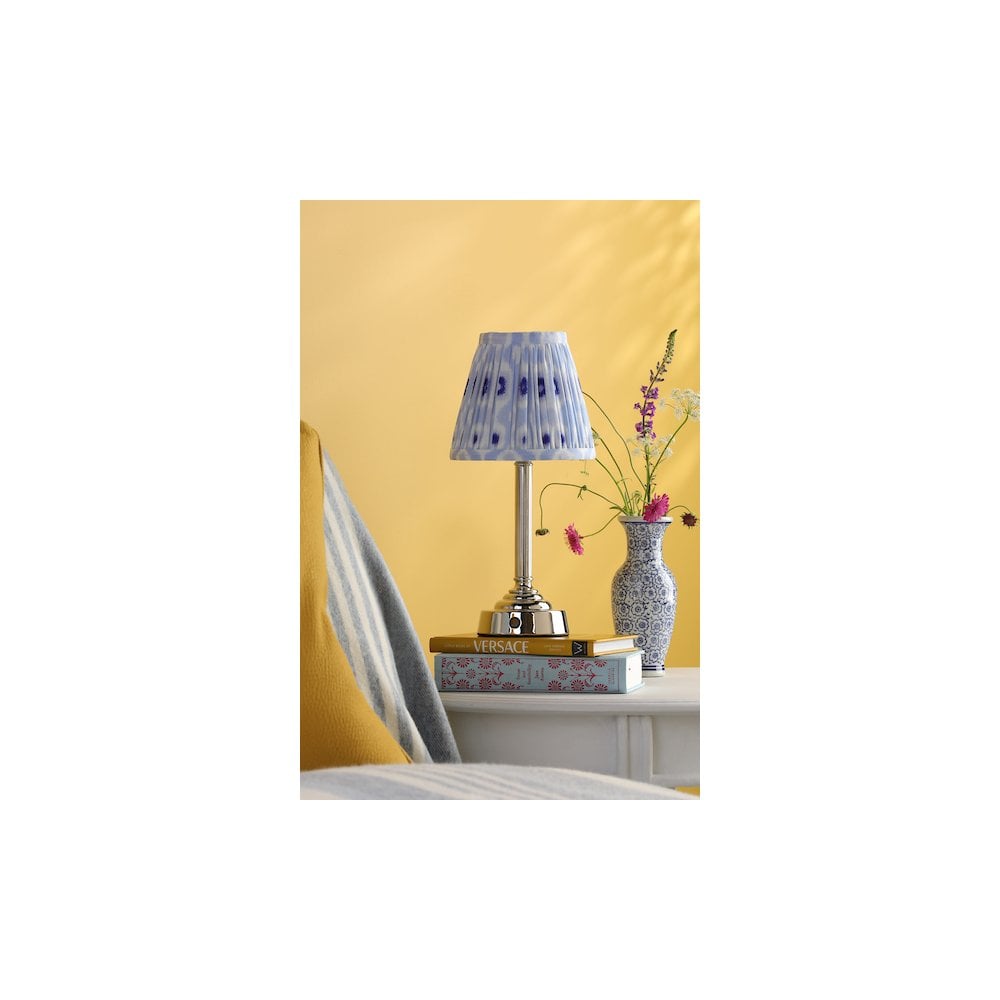 VIR4238-IKA2623 Virgil Rechargeable Table Lamp Polished Nickel With Blue Shade LED