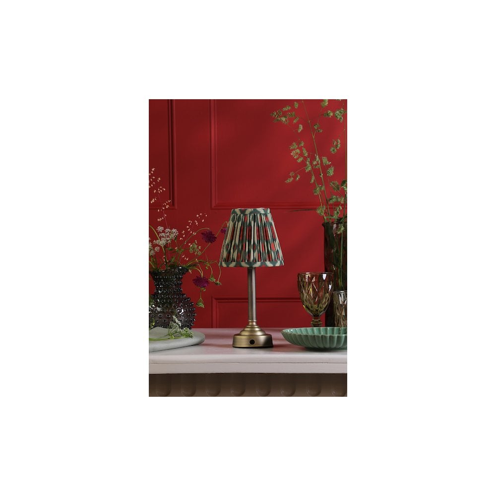VIR4275-IKA2625 Virgil Rechargeable Table Lamp Matt Antique Brass With Red Shade LED