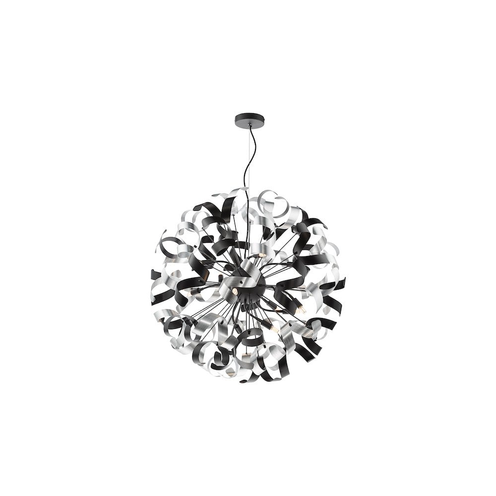 SWA1222-01 Swash 12 Light Pendant Black With Black & Aluminium Ribbons