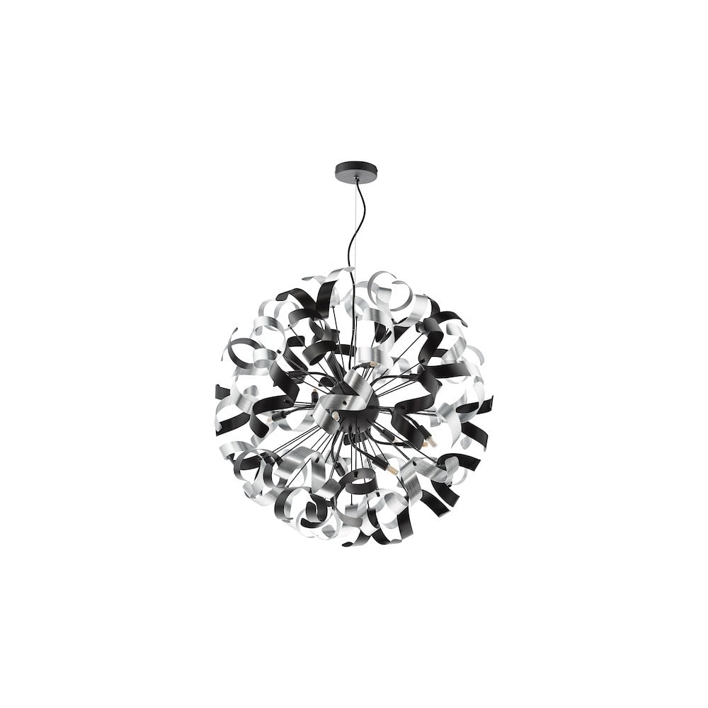 SWA1222-01 Swash 12 Light Pendant Black With Black & Aluminium Ribbons