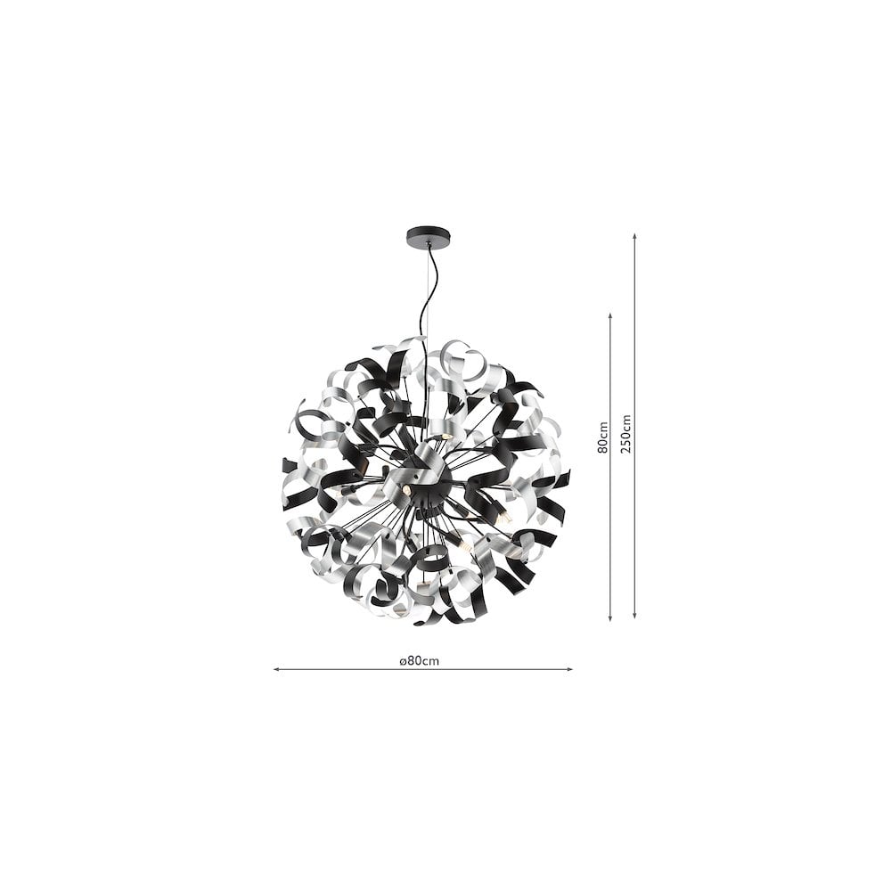 SWA1222-01 Swash 12 Light Pendant Black With Black & Aluminium Ribbons
