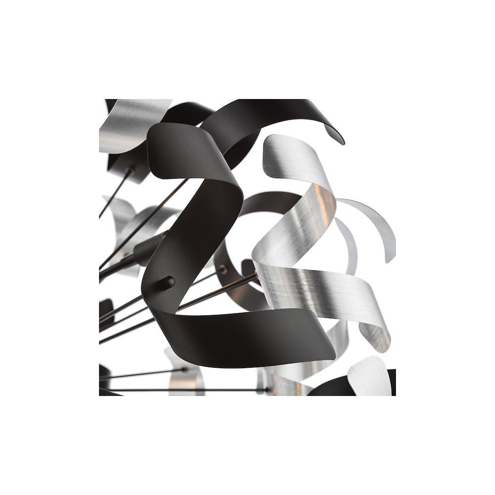 SWA1222-01 Swash 12 Light Pendant Black With Black & Aluminium Ribbons