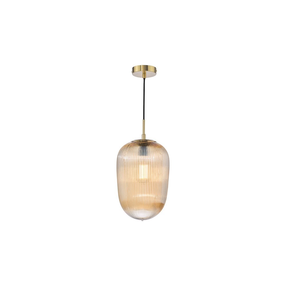 ABR0106 Abrielle Pendant Brushed Bronze and Amber Ribbed Glass