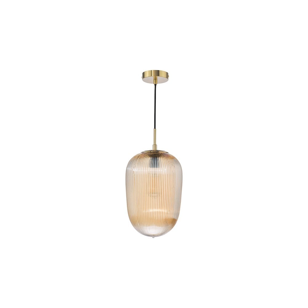 ABR0106 Abrielle Pendant Brushed Bronze and Amber Ribbed Glass