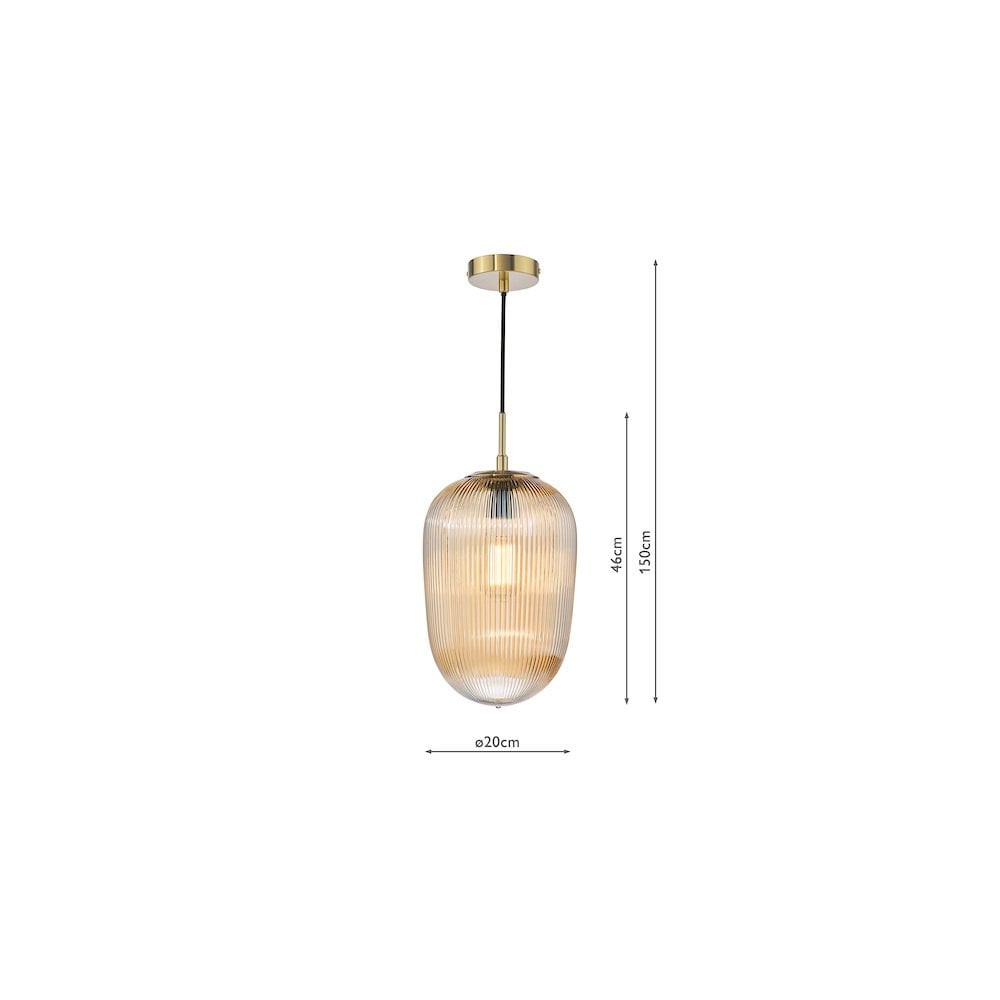 ABR0106 Abrielle Pendant Brushed Bronze and Amber Ribbed Glass