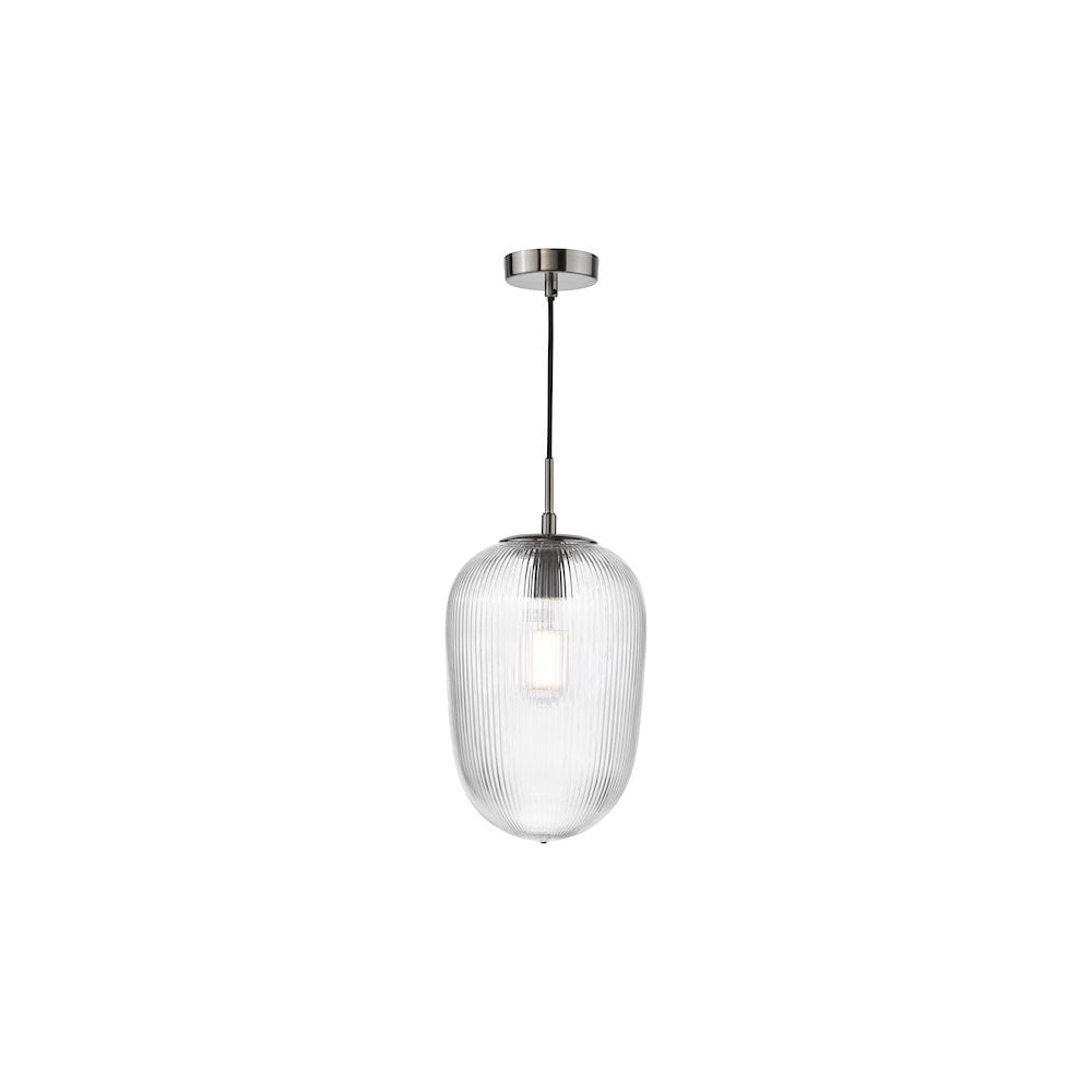 ABR0108 Abrielle Pendant Polished Nickel and Ribbed Glass