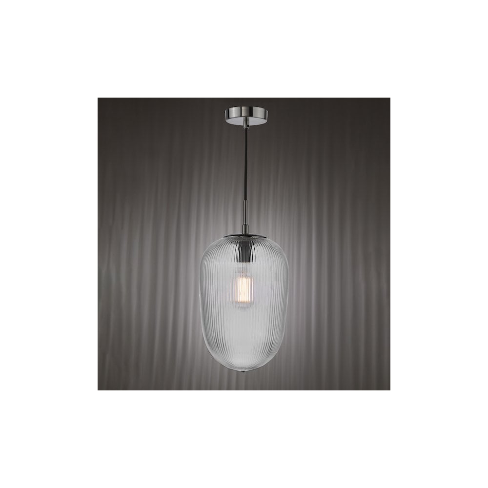 ABR0108 Abrielle Pendant Polished Nickel and Ribbed Glass
