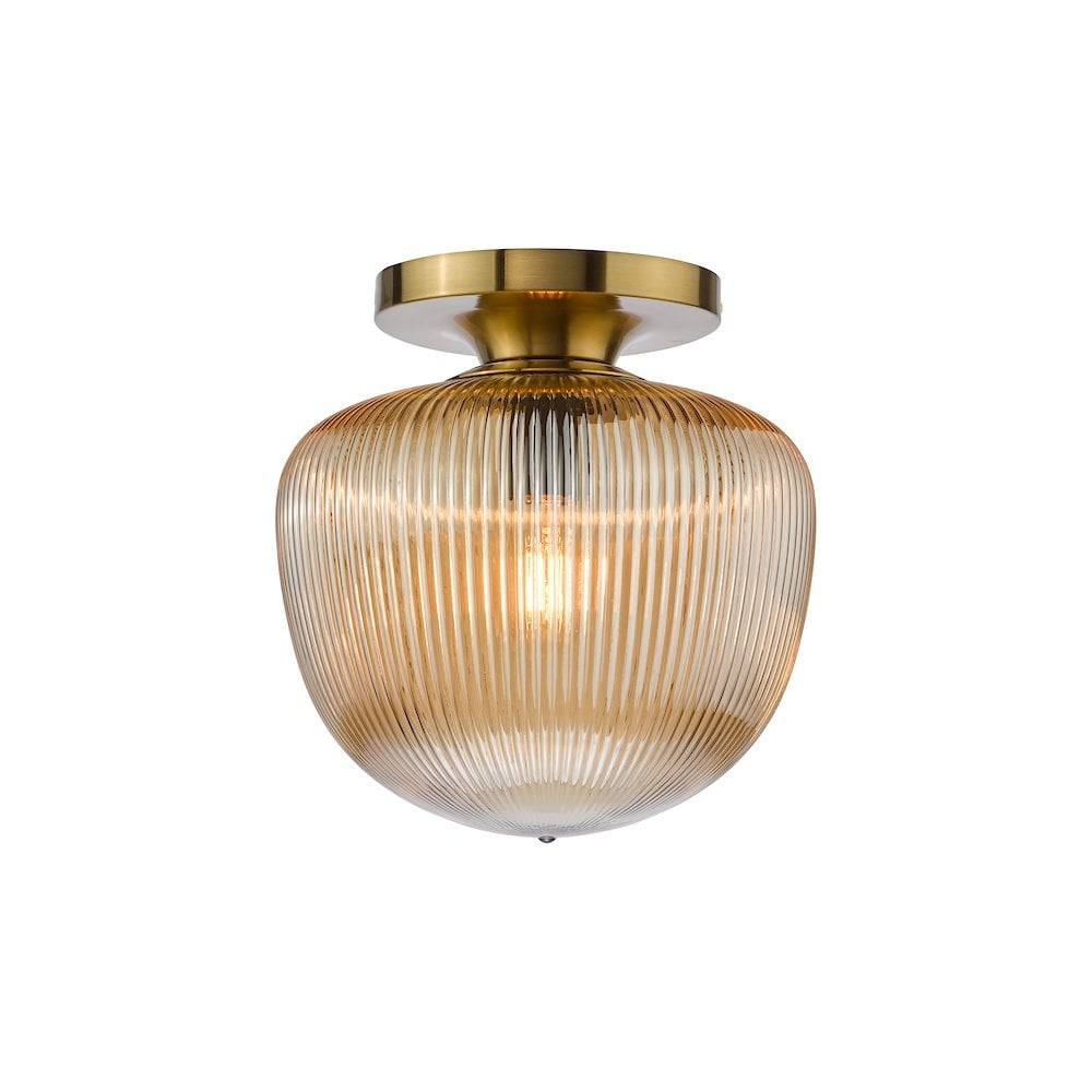 ABR5206 Abrielle Flush Brushed Bronze and Amber Ribbed Glass