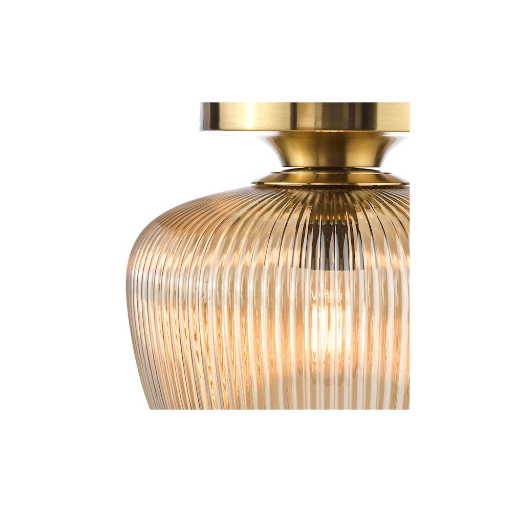 ABR5206 Abrielle Flush Brushed Bronze and Amber Ribbed Glass