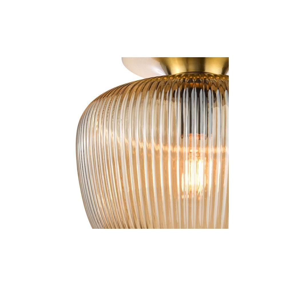 ABR5206 Abrielle Flush Brushed Bronze and Amber Ribbed Glass