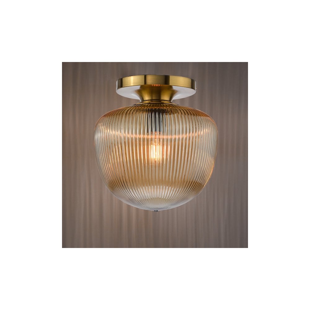 ABR5206 Abrielle Flush Brushed Bronze and Amber Ribbed Glass