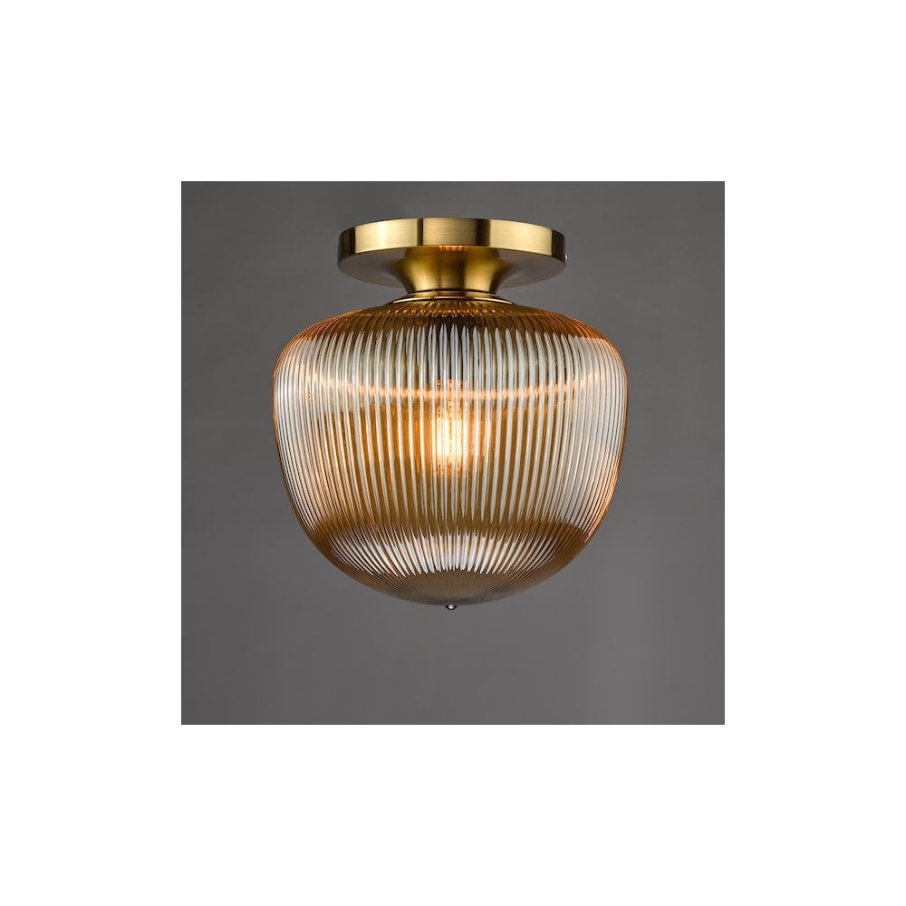 ABR5206 Abrielle Flush Brushed Bronze and Amber Ribbed Glass