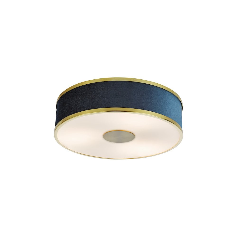 ALV5223 Alvaro 3 Light Flush Brushed Brass With Blue shade