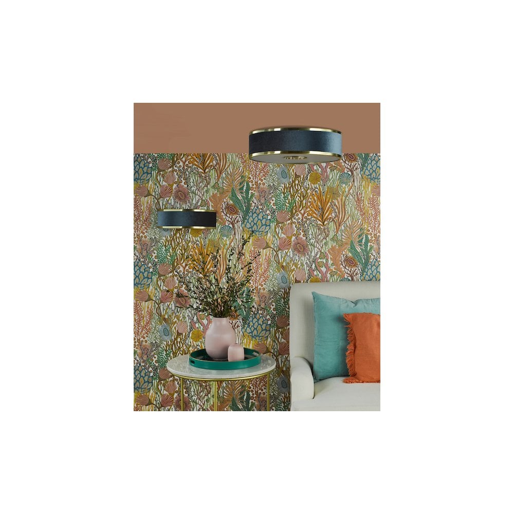 ALV5223 Alvaro 3 Light Flush Brushed Brass With Blue shade