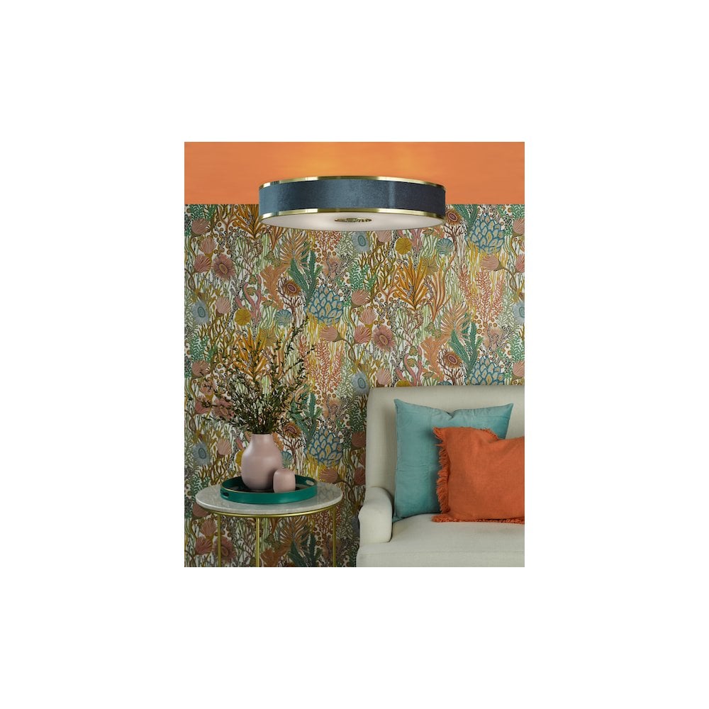 ALV6423 Alvaro 6 Light Flush Brushed Brass With Blue shade