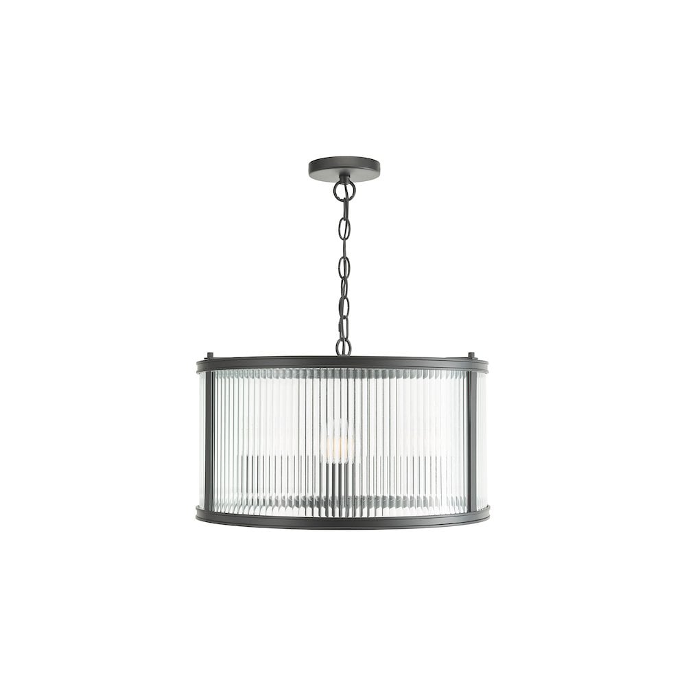 BIA0322 Bianka 3 Light Pendant Matt Black and Ribbed Glass