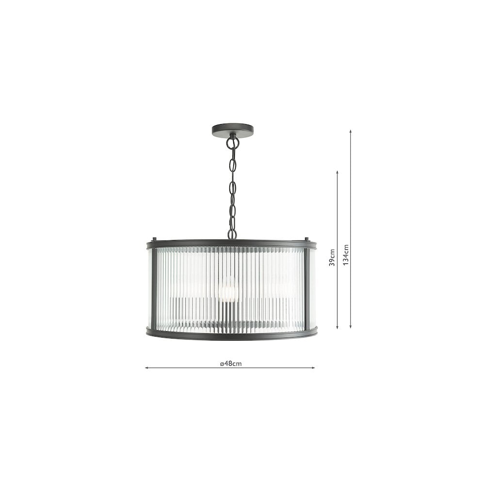BIA0322 Bianka 3 Light Pendant Matt Black and Ribbed Glass