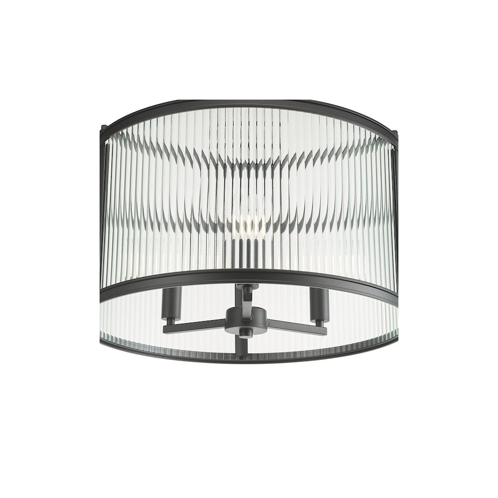 BIA0322 Bianka 3 Light Pendant Matt Black and Ribbed Glass