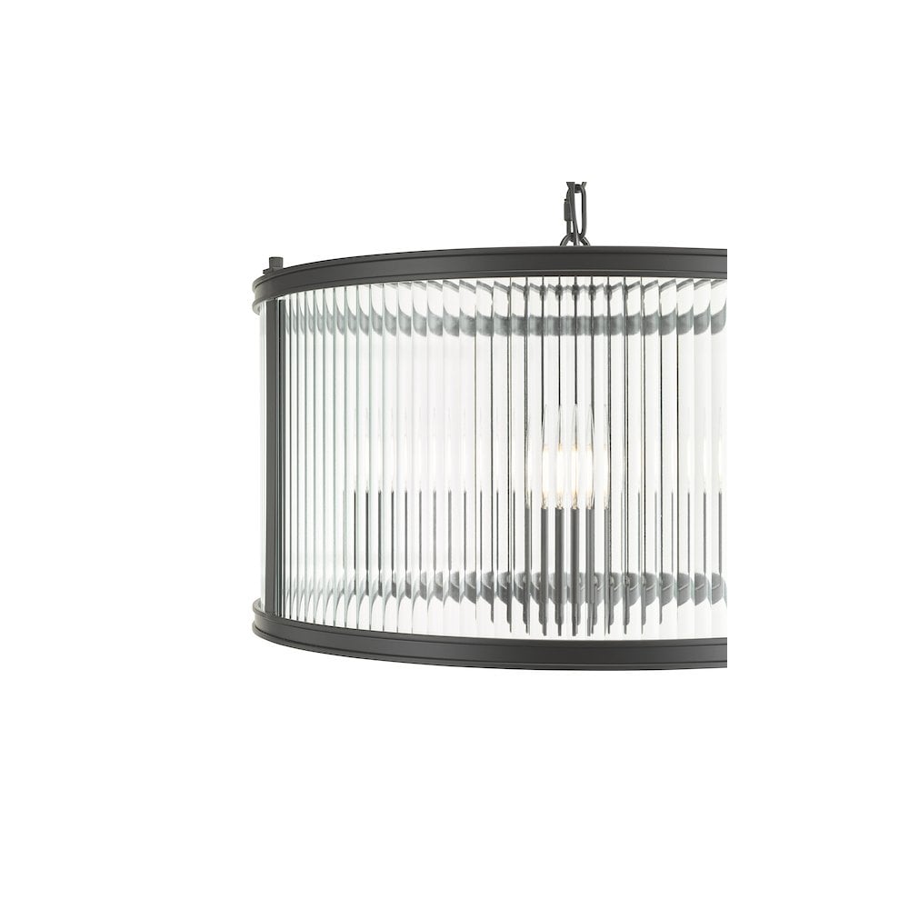 BIA0322 Bianka 3 Light Pendant Matt Black and Ribbed Glass
