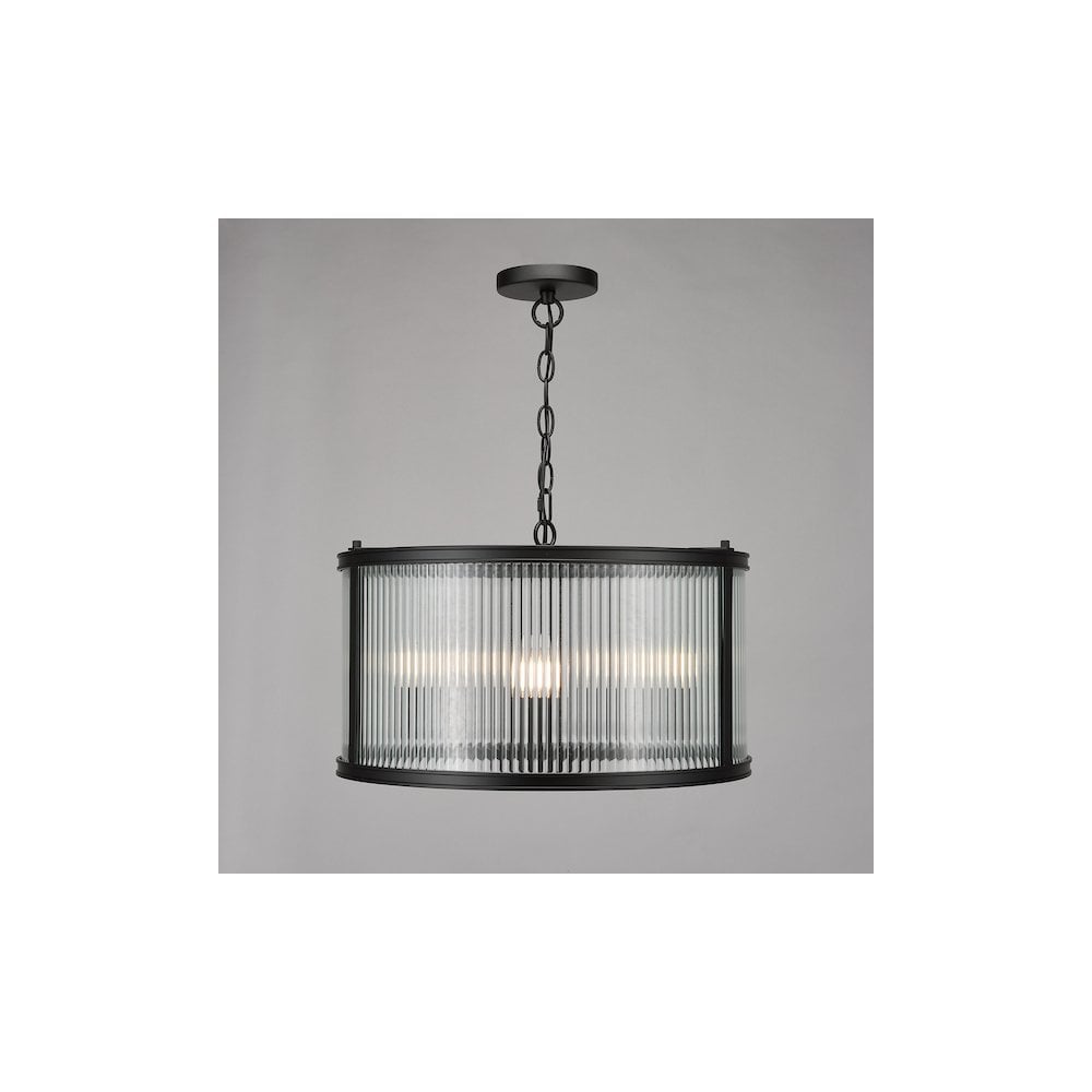 BIA0322 Bianka 3 Light Pendant Matt Black and Ribbed Glass