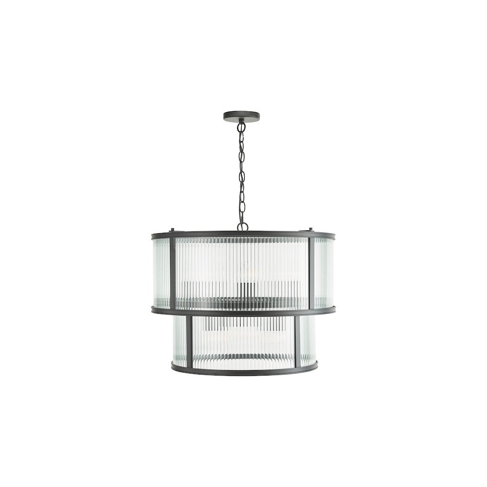 BIA0622 Bianka 6 Light Pendant Matt Black and Ribbed Glass