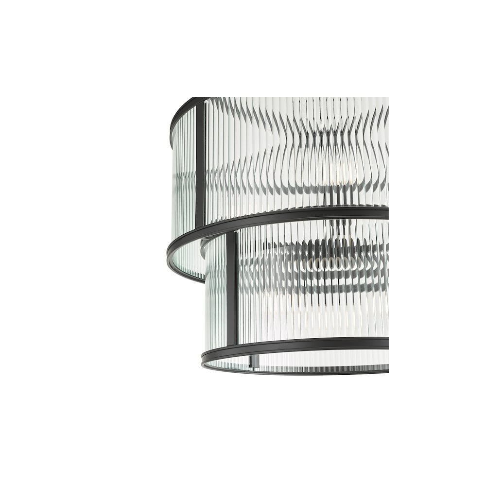 BIA0622 Bianka 6 Light Pendant Matt Black and Ribbed Glass